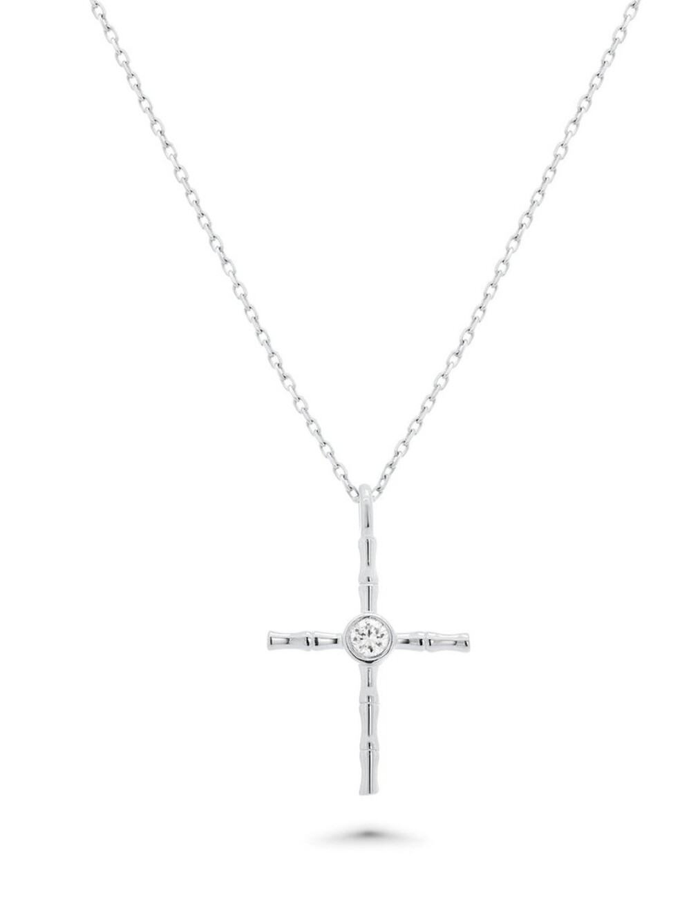 Round Lab Grown Diamond Cross Necklace 925 Silver Sterling Rhodium Plated